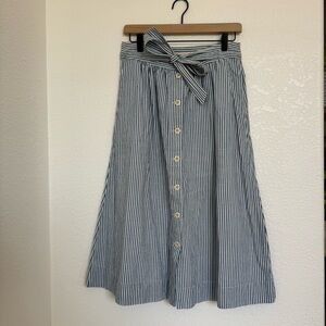 Madewell Striped Button-Front Midi Skirt with Tie Waist